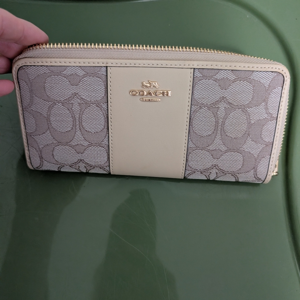 Coach Beige and Gray Zip-Around Wallet